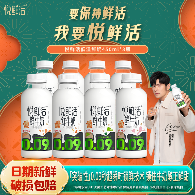 君乐宝悦鲜活鲜牛奶450ml*8瓶生牛乳新鲜奶学生儿童营养早餐奶,咖啡/麦片/冲饮,低温奶,淘宝优惠券,粉丝福利购,淘宝优惠卷