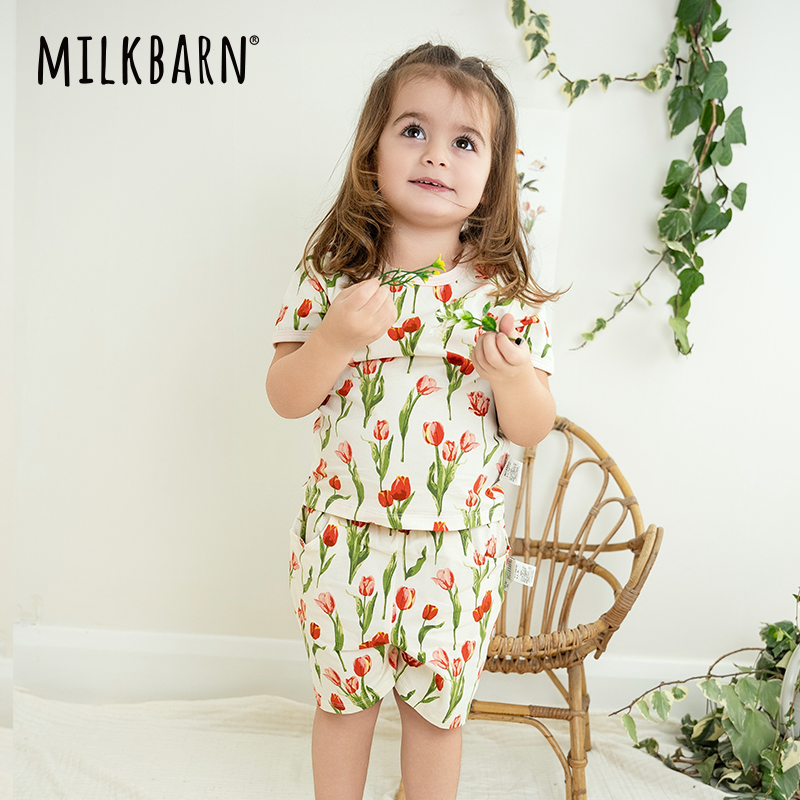 Milkbarn2025春夏新品儿童短袖短裤套装婴儿宝宝衣服男女童童装
