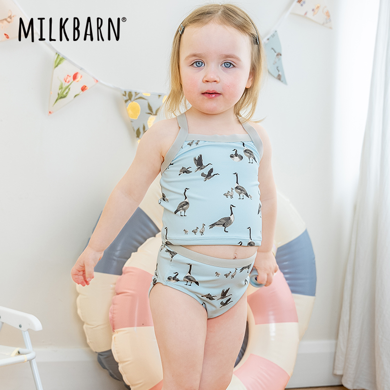 milkbarn短袖荷叶边连体泳衣