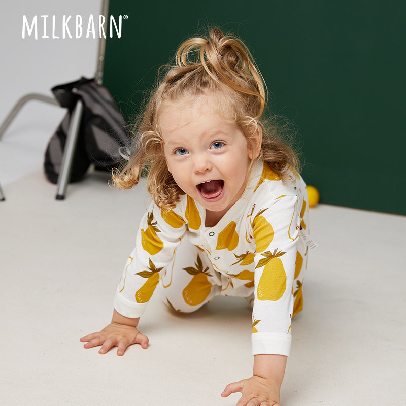 milkbarn婴儿连体服秋冬长袖长裤哈衣新生婴儿外出爬服宝宝家居服
