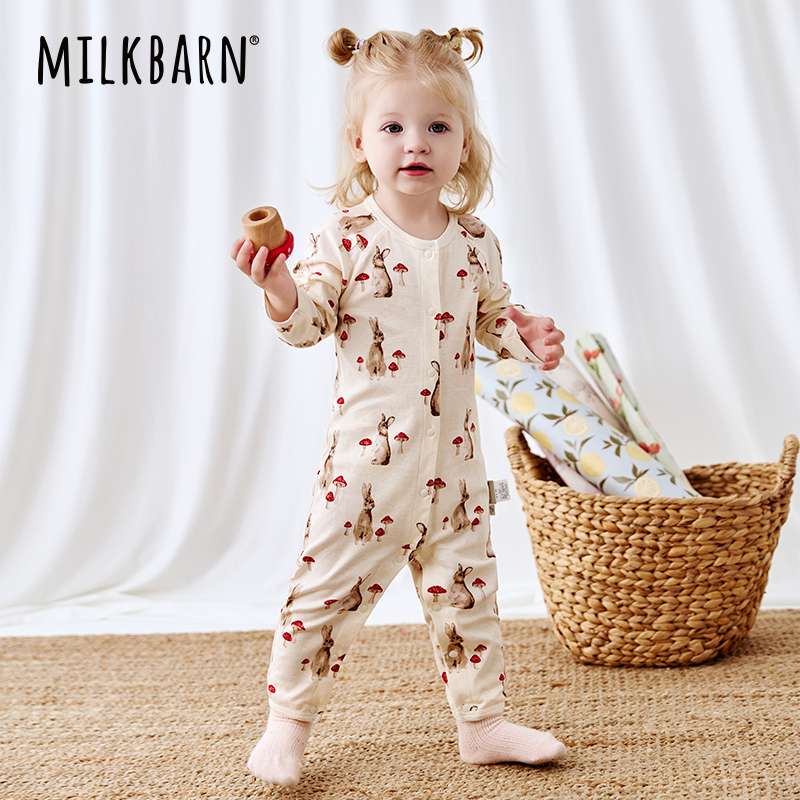 Milkbarn2025春夏新品婴儿连体衣服纯棉哈衣宝宝爬爬服婴幼儿衣服