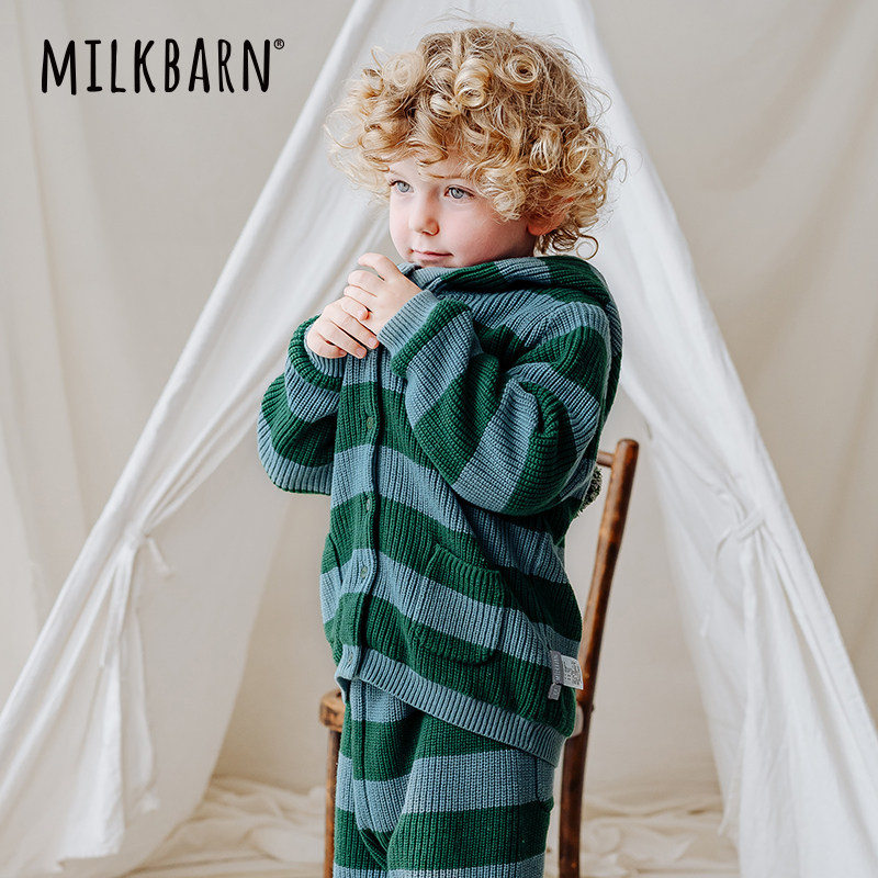 Milkbarn儿童连帽开衫毛衣宝宝秋冬毛衫男女童圣诞羊毛衫