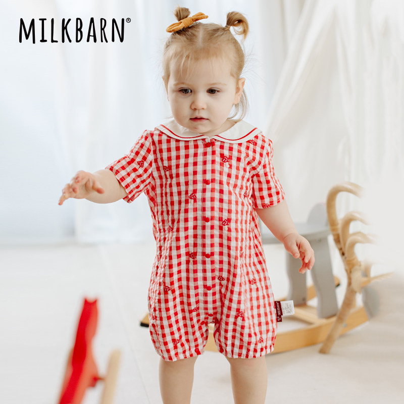 Milkbarn婴儿连体衣宝宝海军领哈衣爬爬服新生儿夏季衣服