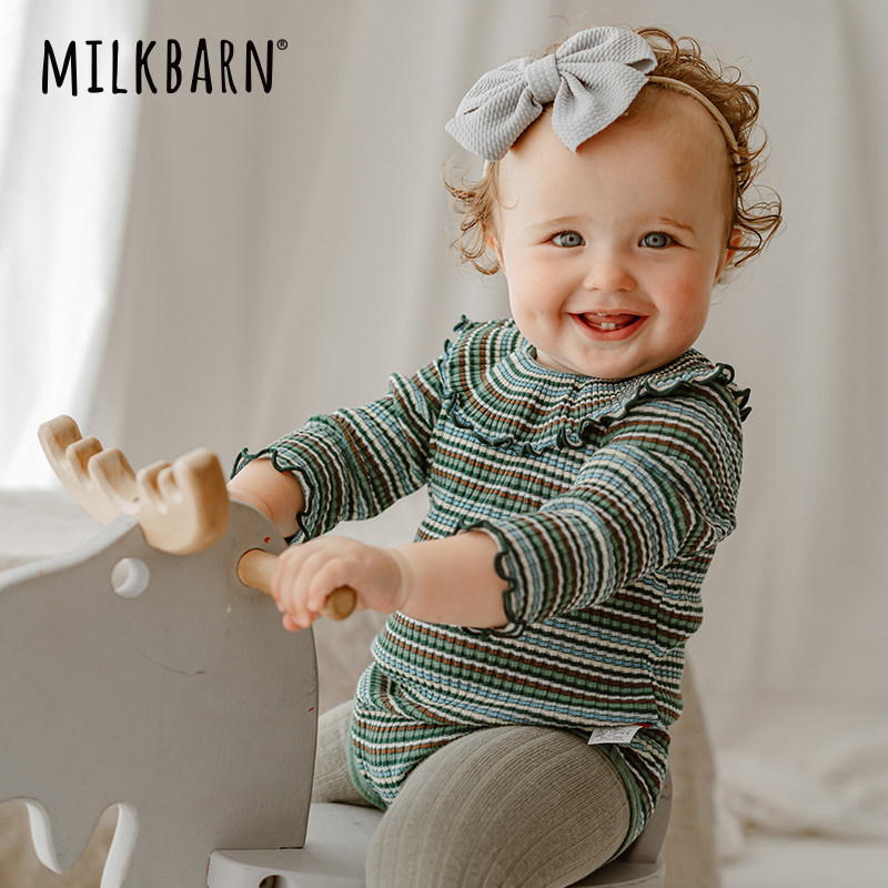 Milkbarn婴儿长袖包屁衣女宝宝秋季纯棉哈衣婴幼儿爬爬服