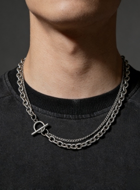 欧美个性双层OT扣项链男女简约嘻哈朋克粗细链条短款卫衣链毛衣链