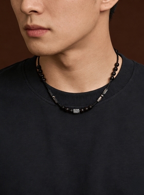 中式原创天然石黑色串珠锁骨链