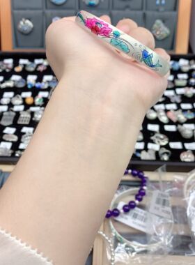 足银999烧蓝非遗掐丝珐琅工艺鲤鱼荷花内刻心经手镯