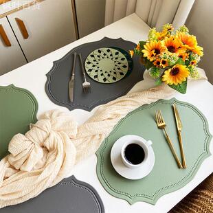 皮革餐垫 ins风复古餐桌垫欧式创意隔热垫北欧防水防油西餐垫代发