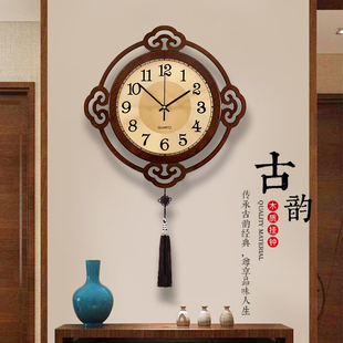 时钟大气免打孔家用钟表 新中式 客厅挂钟挂墙上中国风挂表创意时尚