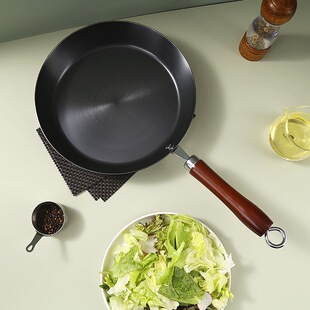 富硒康平底煎锅铁锅家用煎锅煎鸡蛋无涂层平底锅燃气明火使用