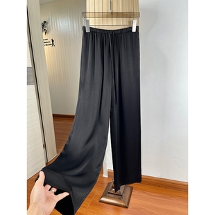 休闲裤 垂感 抽绳松紧腰直筒裤 子 长裤 阔腿裤 铜氨丝窄版 女夏天薄款