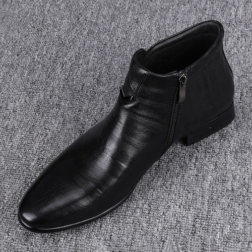 2025冬季男士小尖头休闲皮鞋英伦高帮侧拉链短靴真皮日常切尔西靴