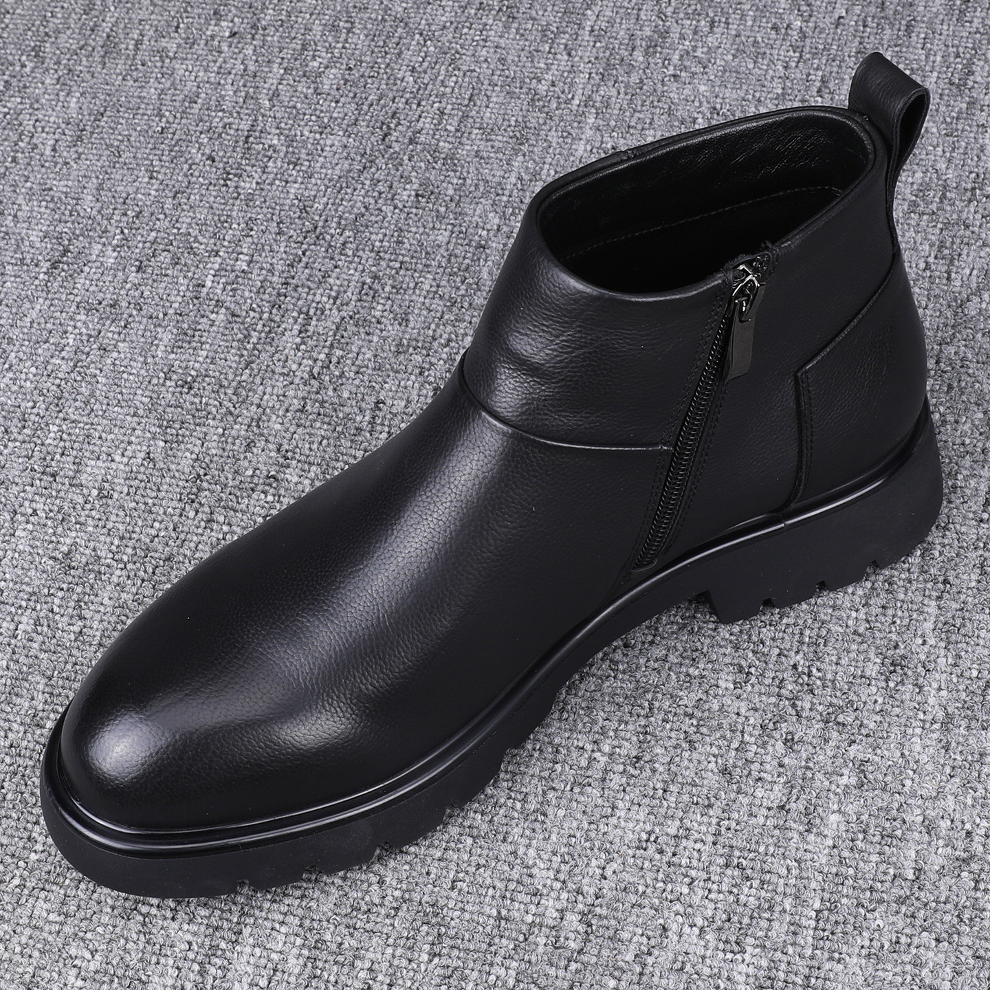 新款高帮皮鞋冬季加绒厚底皮靴侧拉链真皮百搭休闲切尔西马丁靴男