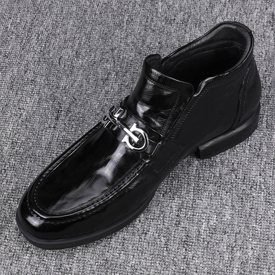 2025冬季新款真皮男鞋加绒保暖套筒时尚厚底休闲鞋防滑高帮皮鞋男