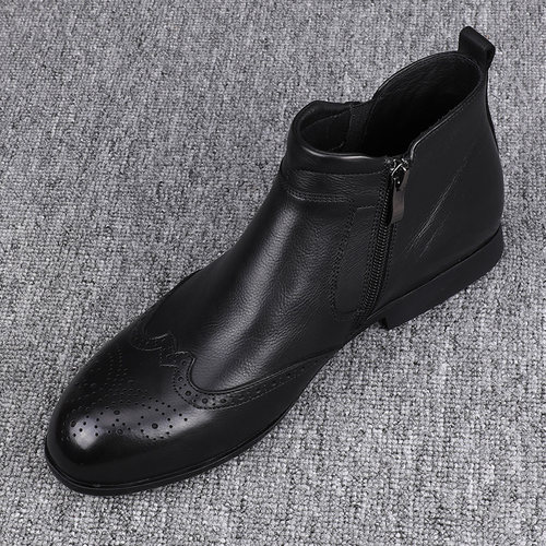 真皮高帮皮鞋男切尔西靴男士拉链