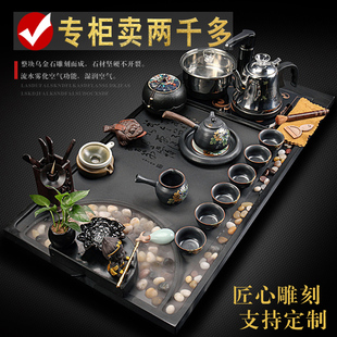 家用全自动一体客厅流水雾化景观茶台 整块乌金石茶盘功夫茶具套装