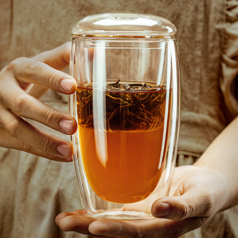 双层隔热玻璃杯茶杯子高硼硅耐热茶具防烫带盖子过滤泡茶专用咖啡