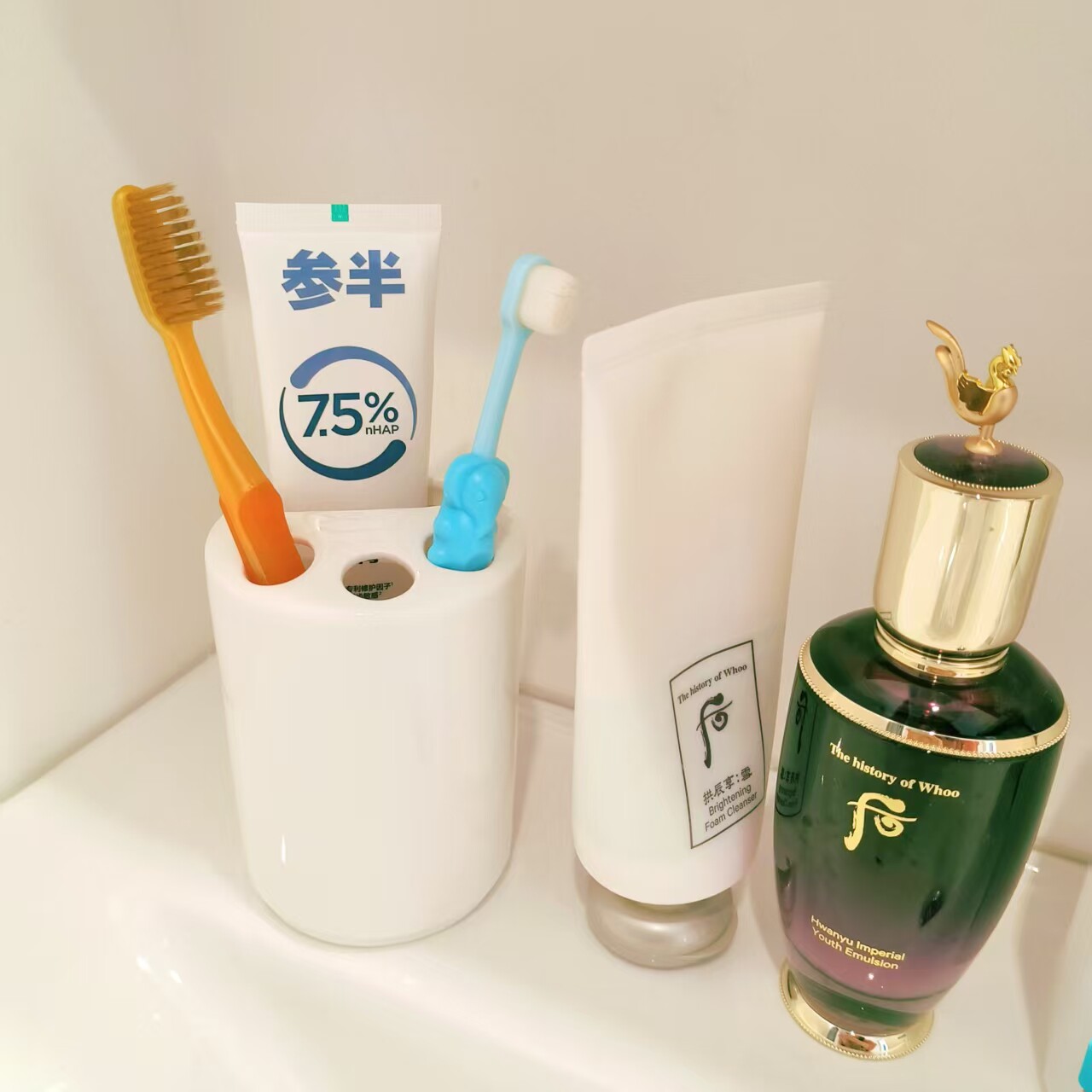 出口韩国骨瓷创意牙刷牙膏收纳架多孔牙刷座多功能家用台面牙刷筒
