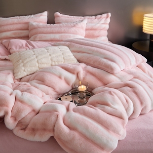 轻奢高端皮草绒牛奶绒四件套冬款被套2024新款加厚加绒冬季珊瑚绒