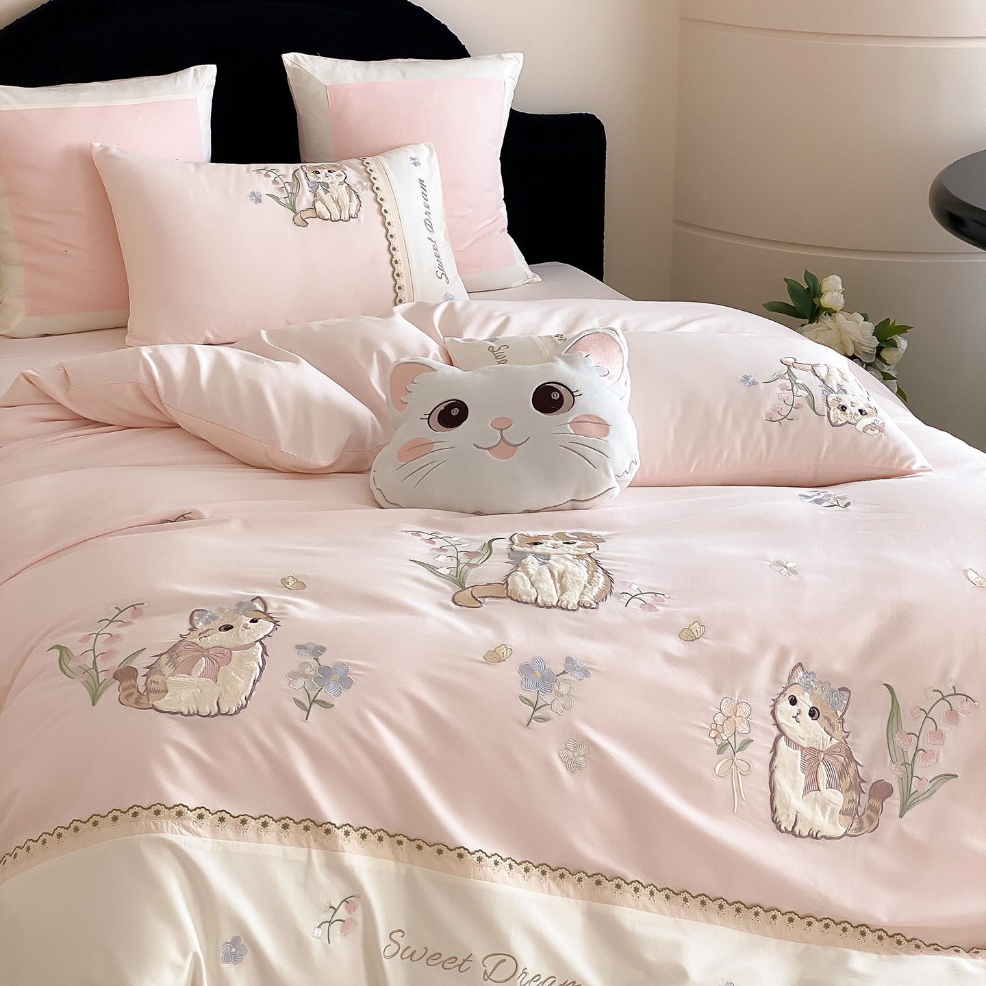 2025新款100支陶瓷磨毛全棉四件套纯棉卡通被套少女心可爱床品