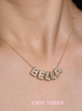 ChicVibes 【金色Mini满钻泡泡】~个性定制26个字母项链ins风