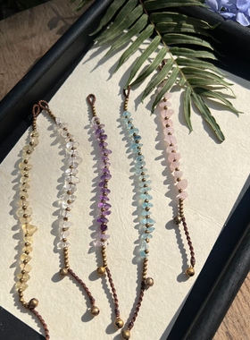 戳爷ins同款天然海蓝宝绳蜡绳编