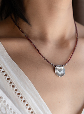 吾肆原创红色石榴石图腾新中式串珠项链锁骨链925纯银