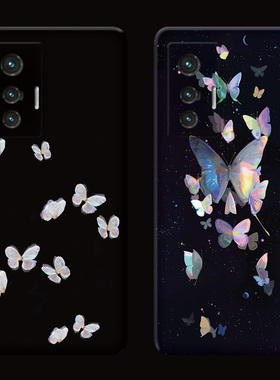 黑色蝴蝶适用vivo x80手机壳x100x90x70x30pro+防摔x20x9x7x6plus简约文艺s女款软套t