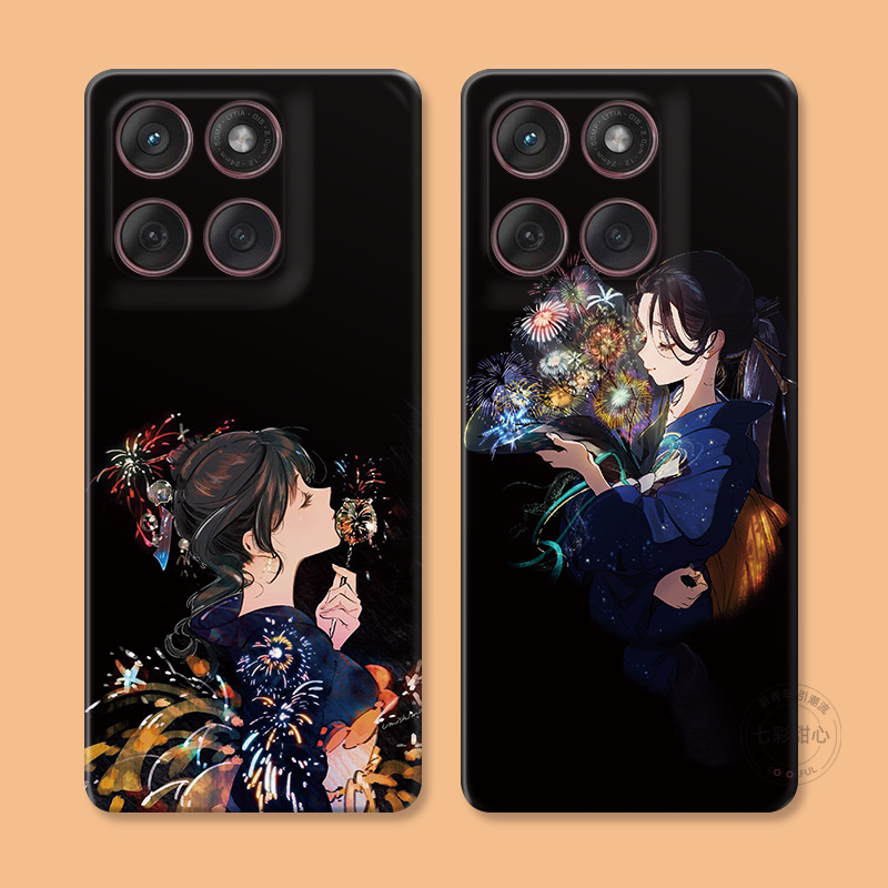 唯美花火少女适用摩托罗拉edge60pro手机壳50/40/S30/G86G85G84G75G56G55G54艺术日系插画风女款简约软壳