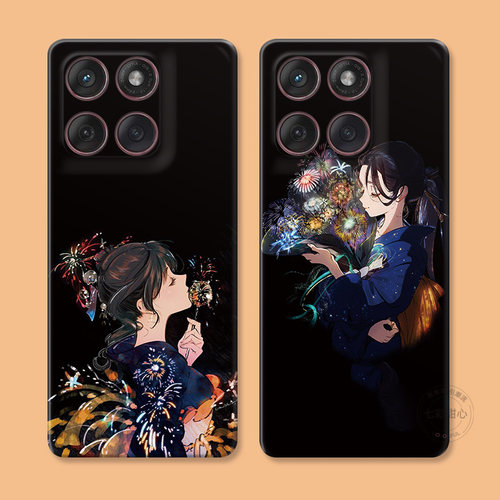 唯美花火少女适用摩托罗拉edge60pro手机壳50/40/S30/G86G85G84G75G56G55G54艺术日系插画风女款简约软壳