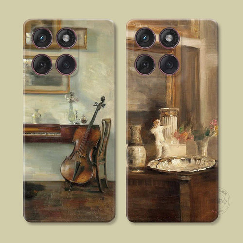 复古大提琴适用摩托罗拉edge60pro手机壳50/40/S30/G86G85G84G75G56G55G54油画文艺艺术雕塑女款软