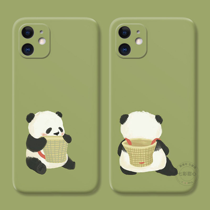 可爱大熊猫适用iPhone12苹果11手机壳13卡通17Air/16e/15plus情侣14promax简约mini文艺女款耐脏防摔软