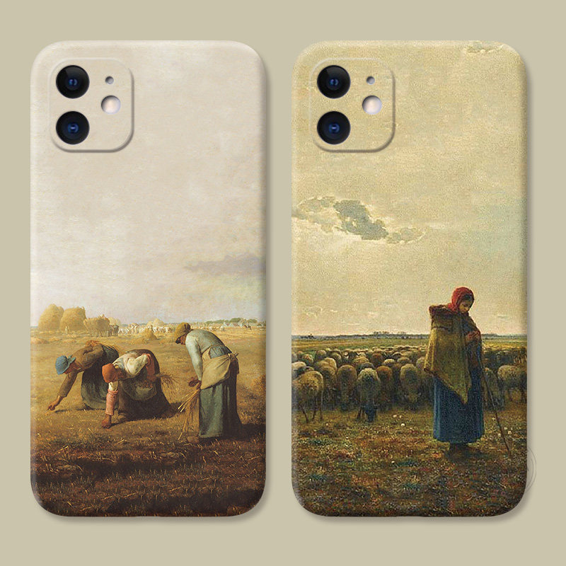 名画拾穗者适用iPhone12苹果11手机壳13米勒16/15plus油画14promax文艺plus复古mini女款耐脏防摔软