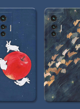 可爱小兔子适用vivo x80手机壳x100x90x70x30pro+油画x20x9x7x6plus复古s女款软套t