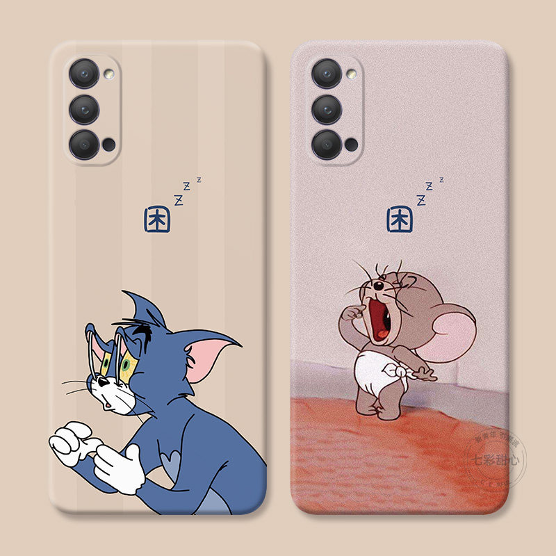 犯困汤姆适用oppo reno15手机壳14/13/12/11/10/9/8pro+7杰瑞6/5K可爱卡通4se猫和老鼠3/2z搞怪女款防摔软十