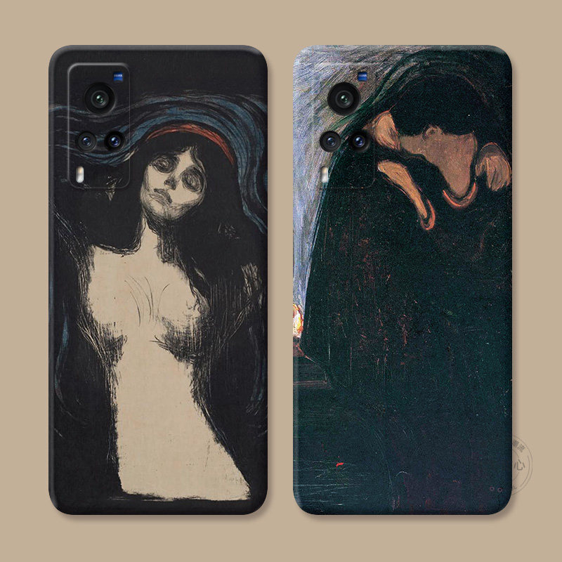 暗黑情侣吻适用vivo nex手机壳x60x50x27pro 丧系3蒙克油画艺术情侣