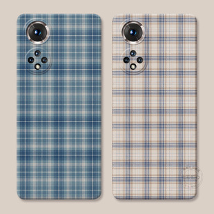 ins布纹格子适用华为荣耀80手机壳90+70pro超火60文艺50小清新30s/20i/100/9直屏版GT曲面的se女款软十