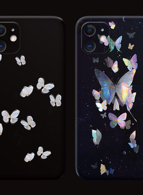 简约蝴蝶适用iPhone11苹果12手机壳13文艺17Air/16e/15plus极简14promax黑色mini女款防摔软