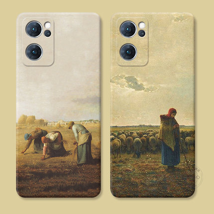 名画拾穗者适用oppo reno15手机壳14/13/12/11/10/9/8/7pro+米勒油画6/5K个性4se文艺3/2z复古女款防摔软十