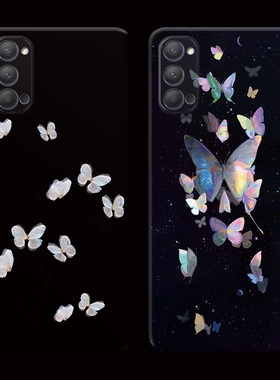 文艺蝴蝶适用oppo reno15手机壳14/13/12/11/10/9/8pro+7个性6/5K创意4se黑色3/2z简约Ace女款防摔软
