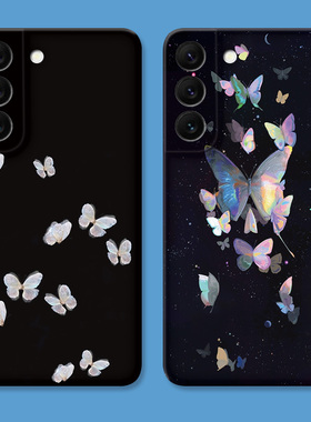 文艺蝴蝶适用三星S22手机壳s26s25s24s23ultra少女心s21黑色s20fe简约A56/A55/A54plus唯美女款耐脏软edge+