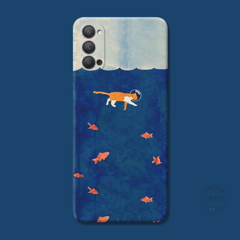 文艺猫咪适用oppo reno15手机壳14/13/12/11/10/9/8pro+7卡通6/5K油画4se可爱3少女心女款防摔软十