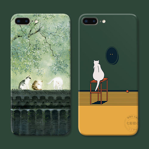文艺猫咪适用iPhone7/8plus苹果X手机壳6s可爱XS卡通XR小清新xsmax中国风5se第一1二2三3代女款防摔软