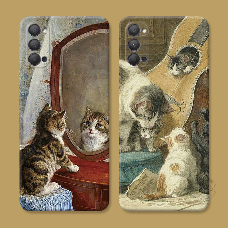 复古搞怪猫咪适用oppo reno15手机壳14/13/12/11/9/8pro+7可爱6/5K中国风4se油画3元气版2z文艺Ace女款软十一