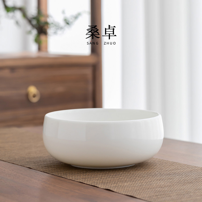 大号德化白瓷茶洗羊脂玉茶杯水洗碗陶瓷功夫茶具茶道配件笔洗水盂