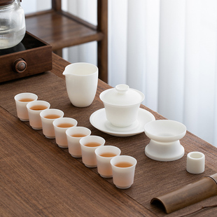 家用办公薄胎哑光茶壶茶杯盖碗整套礼盒包装 素烧白瓷功夫茶具套装