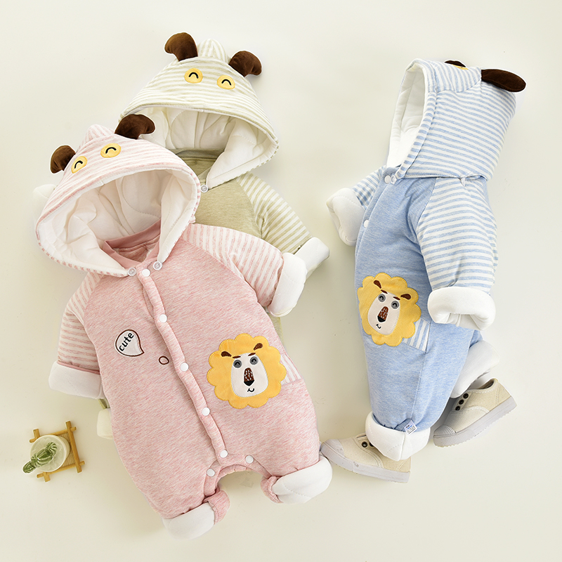 婴儿冬装新生儿衣服秋冬加厚连体衣宝宝夹棉保暖外出抱衣棉服哈衣