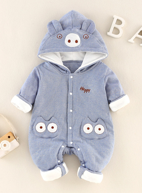 婴儿衣服秋装外出新生儿连体衣秋冬套装纯棉外穿潮服宝宝薄棉哈衣