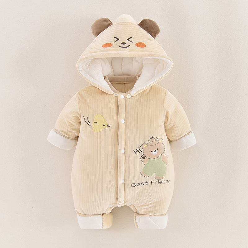 婴儿连体衣秋冬加厚夹棉保暖棉服新生儿外出服棉衣可拆帽宝宝冬装