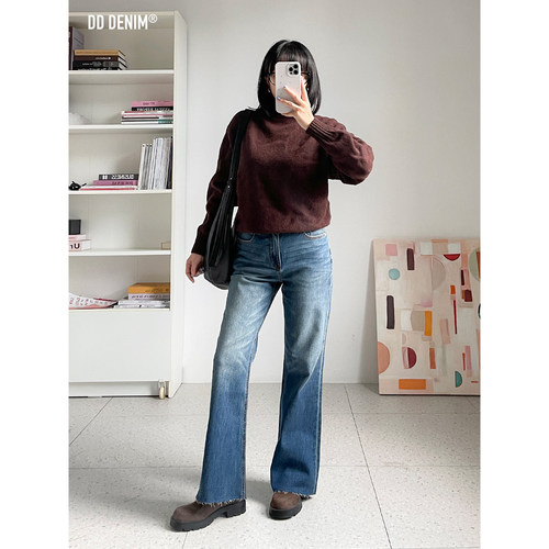 重工复古不贴腿微喇牛仔裤超模裤